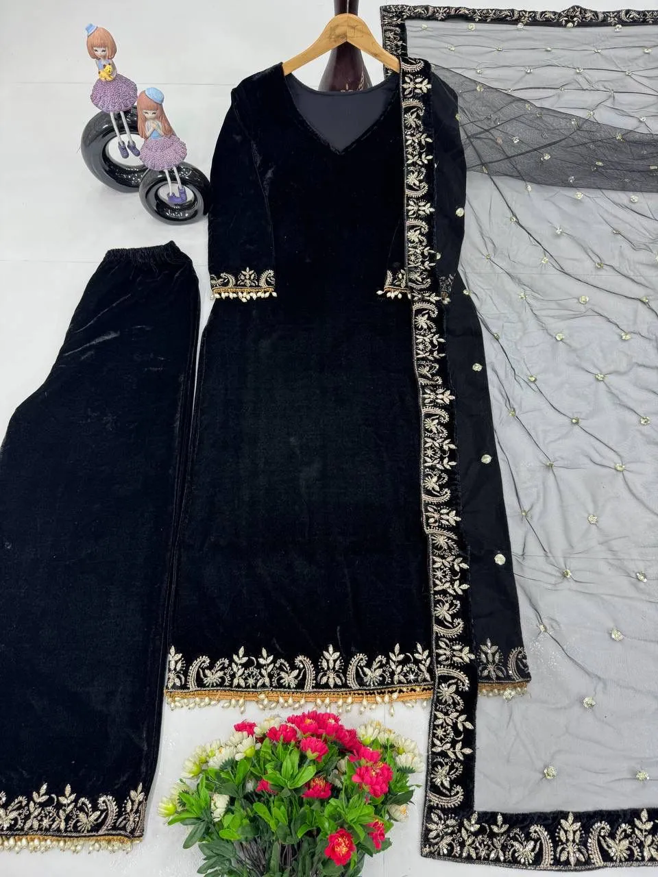 Black Velvet Salwar Suit with Embroidery