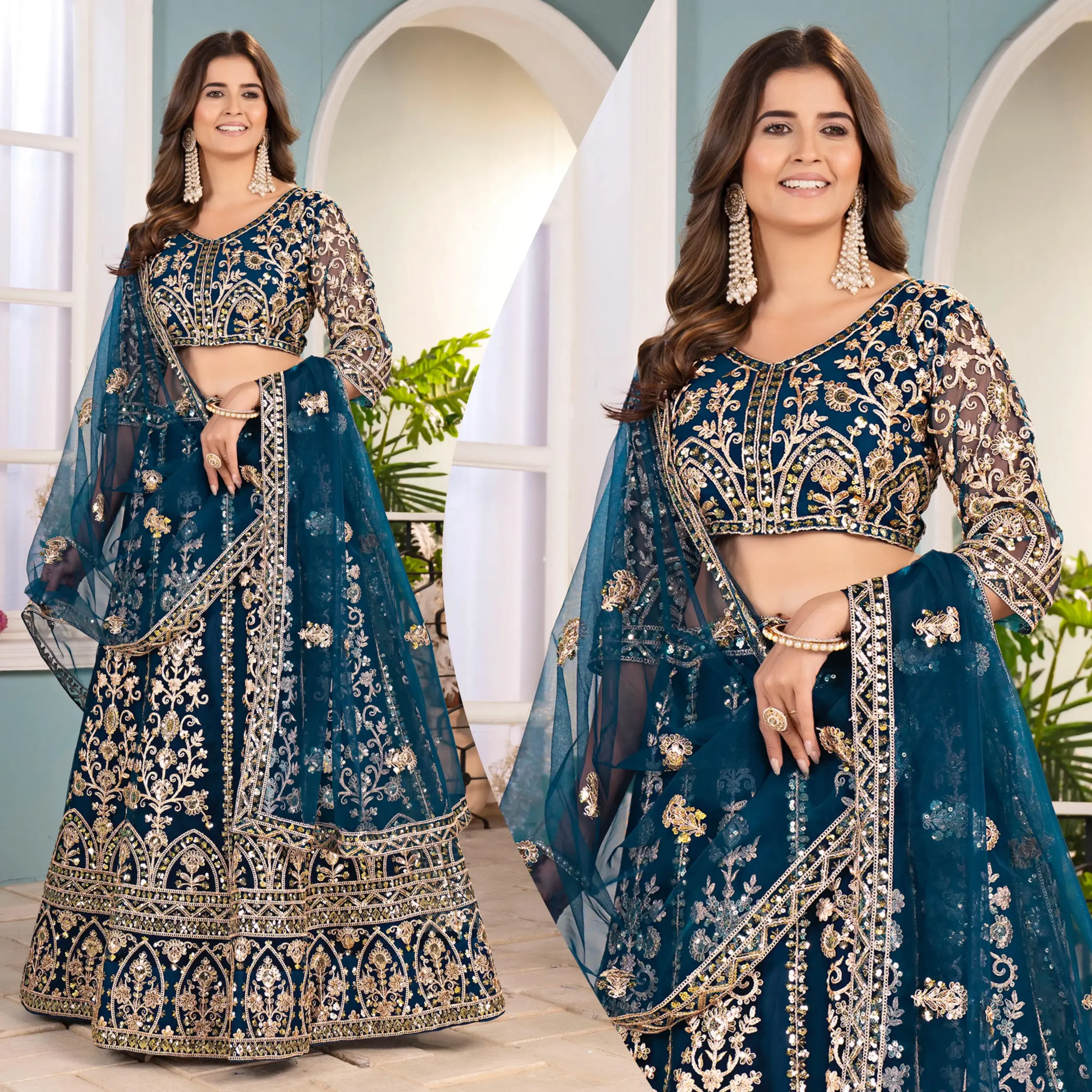 Blue Embroidery Big Size Lehenga