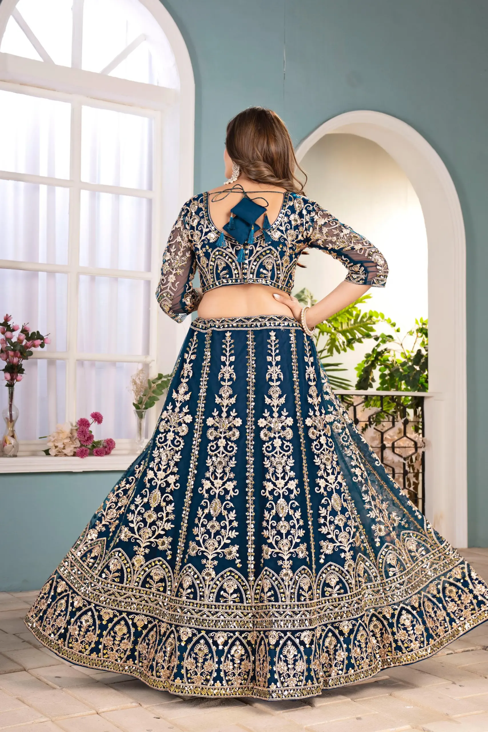 Blue Embroidery Big Size Lehenga