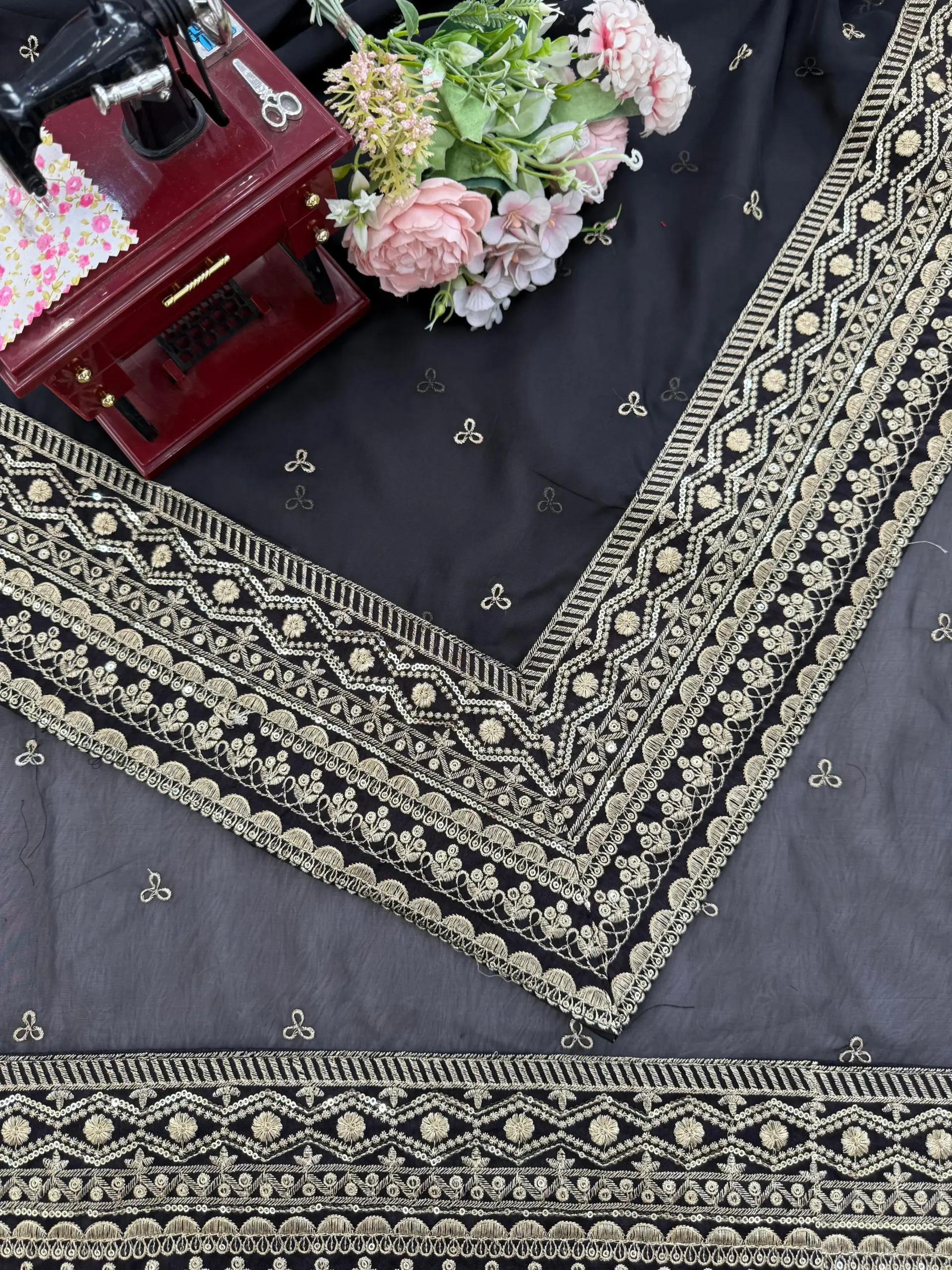 Bollywood Inspired Full Embroidery Black Sari