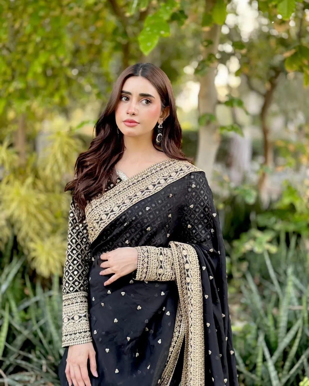 Bollywood Inspired Full Embroidery Black Sari
