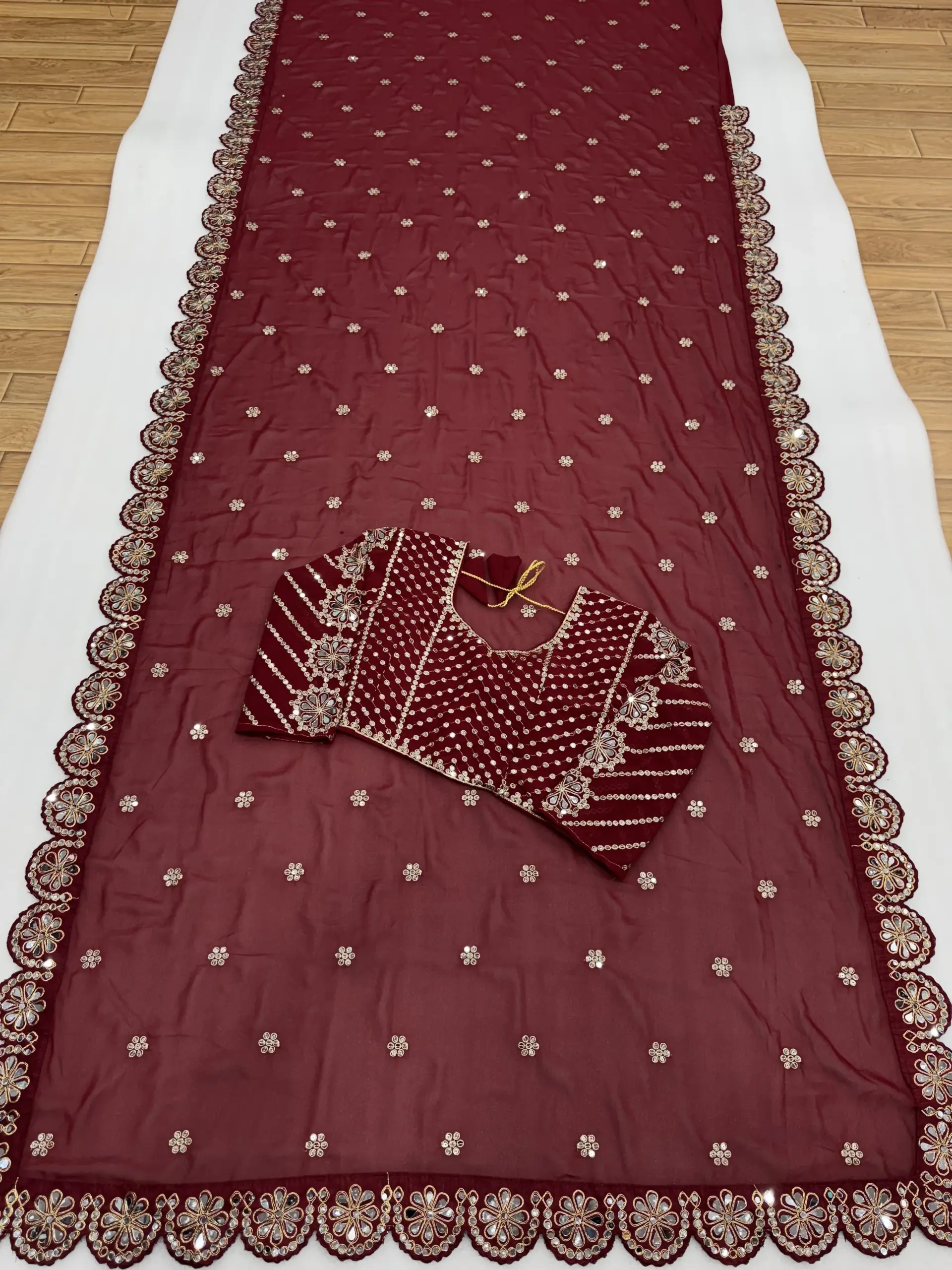 Bollywood Inspired Red Mirror work Party Saree