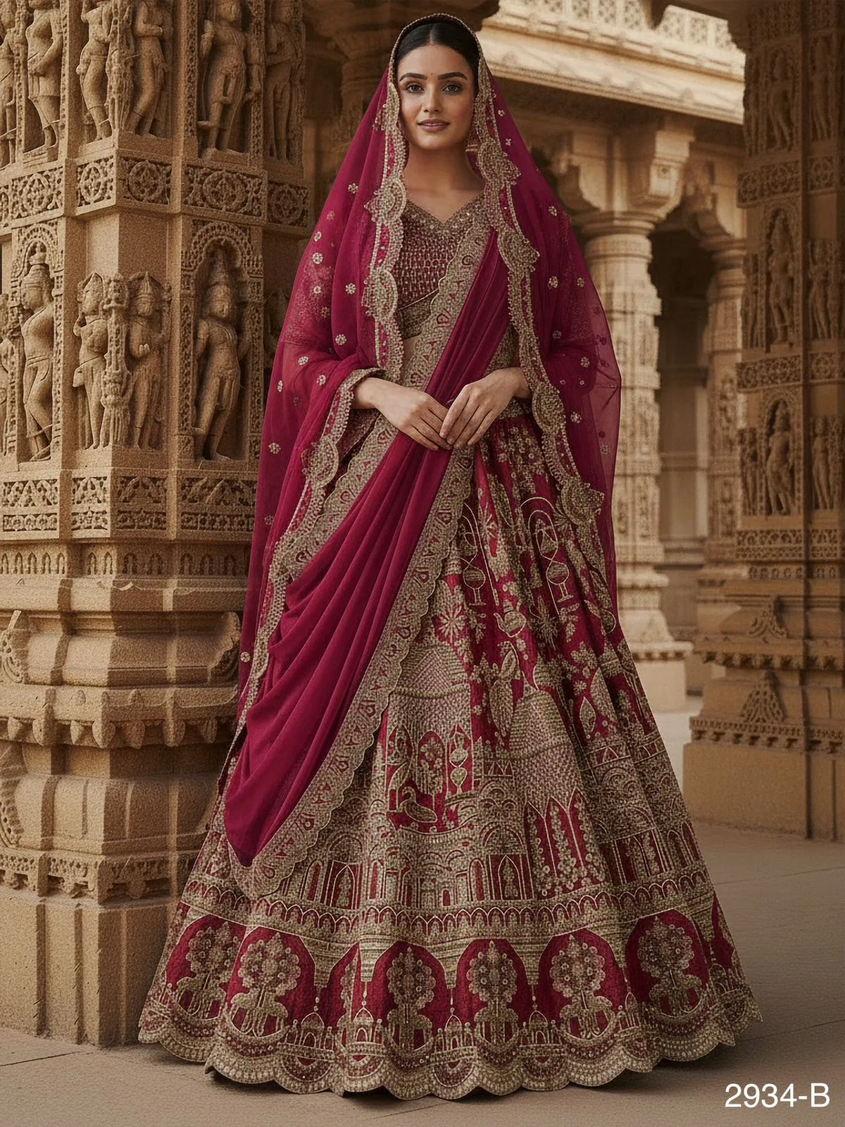 Bridal Double Dupatta Lehenga with Handwork - Image 2