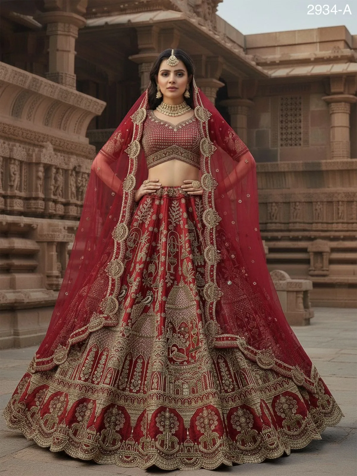 Bridal Double Dupatta Lehenga with Handwork - Image 5