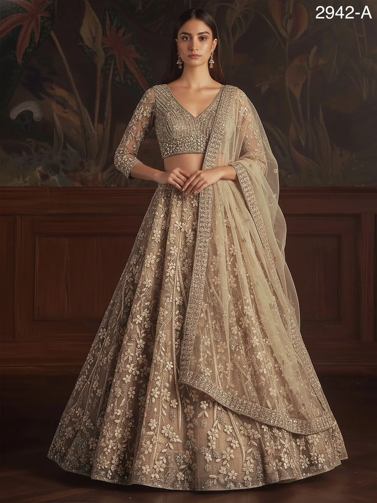 Bridal Net Sequence Golden Lehenga