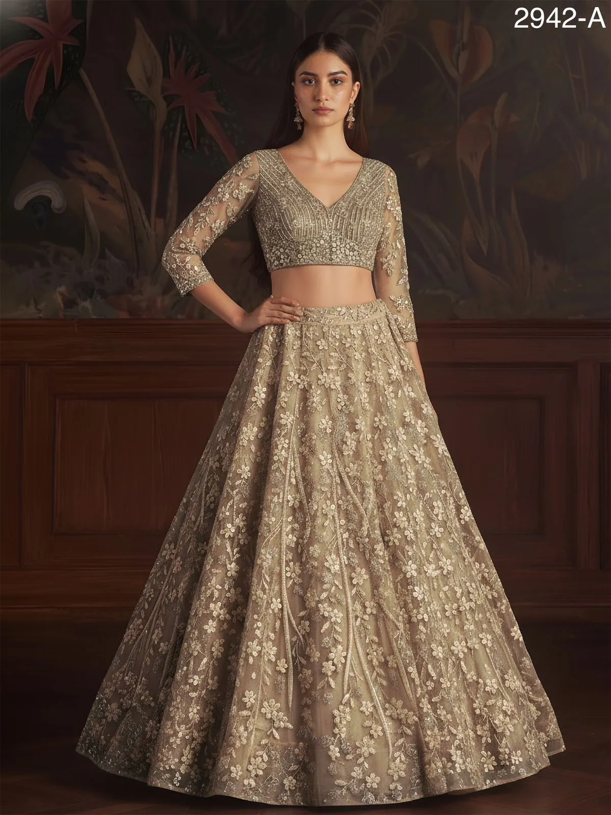 Bridal Net Sequence Golden Lehenga