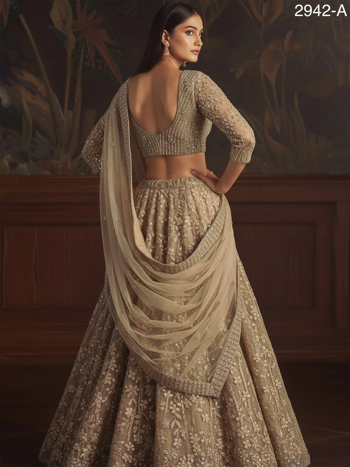 Bridal Net Sequence Golden Lehenga
