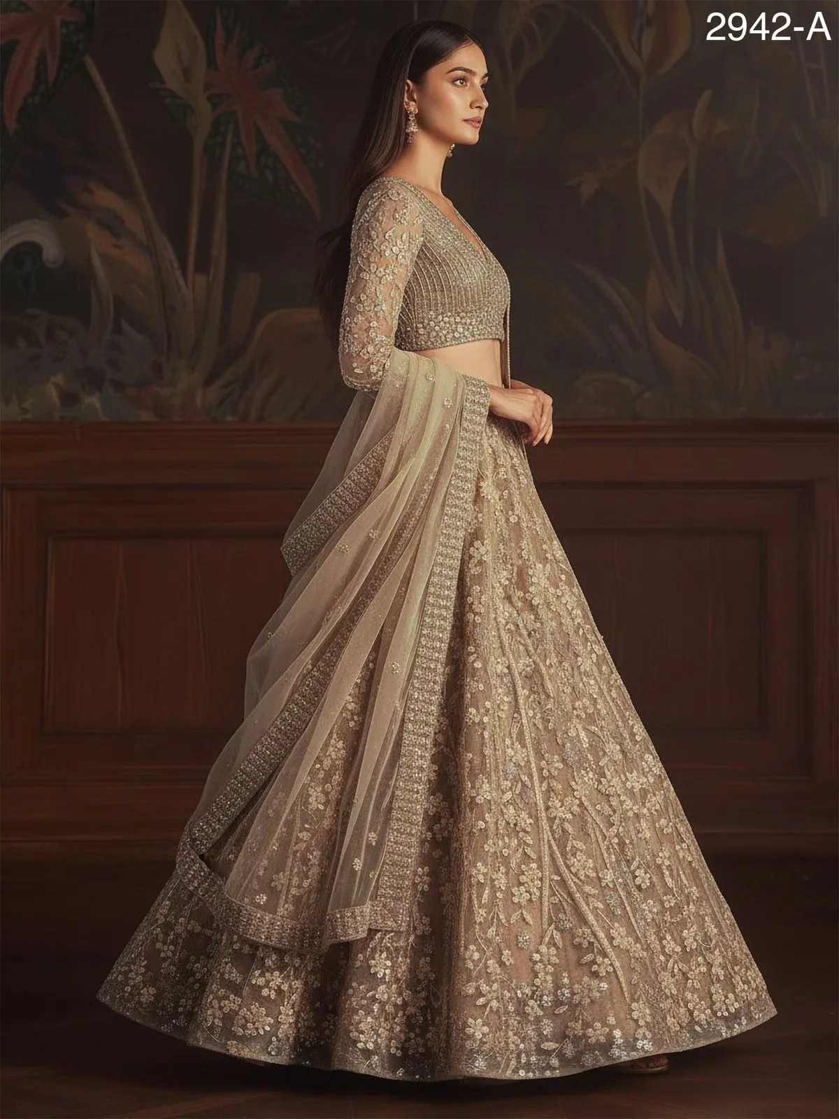 Bridal Net Sequence Golden Lehenga