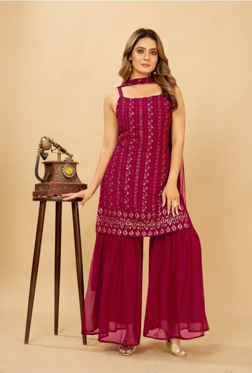 Buy Sleeveless Embroidery Kurti Set