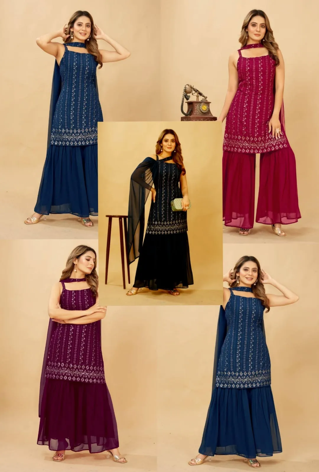 Buy Sleeveless Embroidery Kurti Set