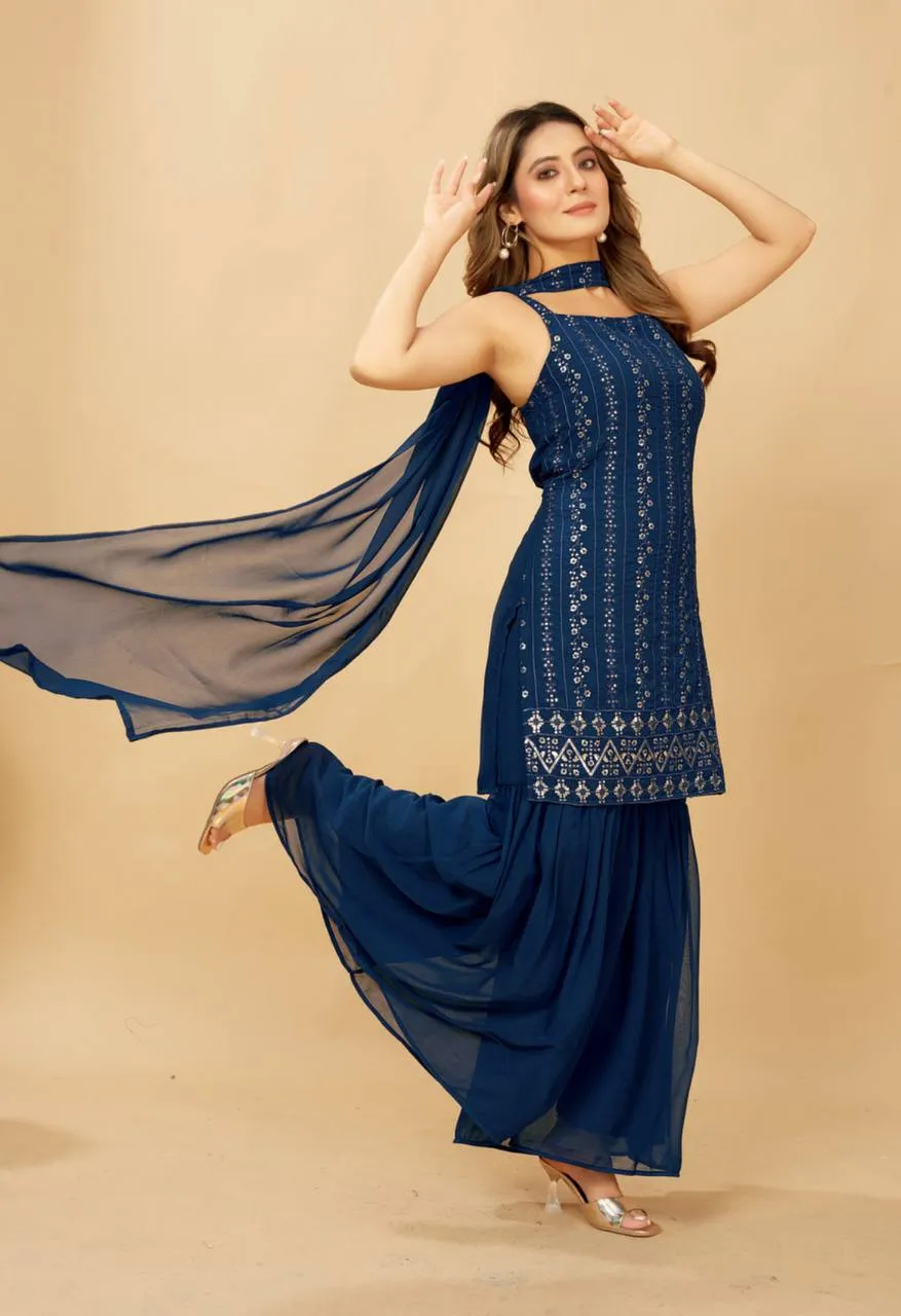 Buy Sleeveless Embroidery Kurti Set