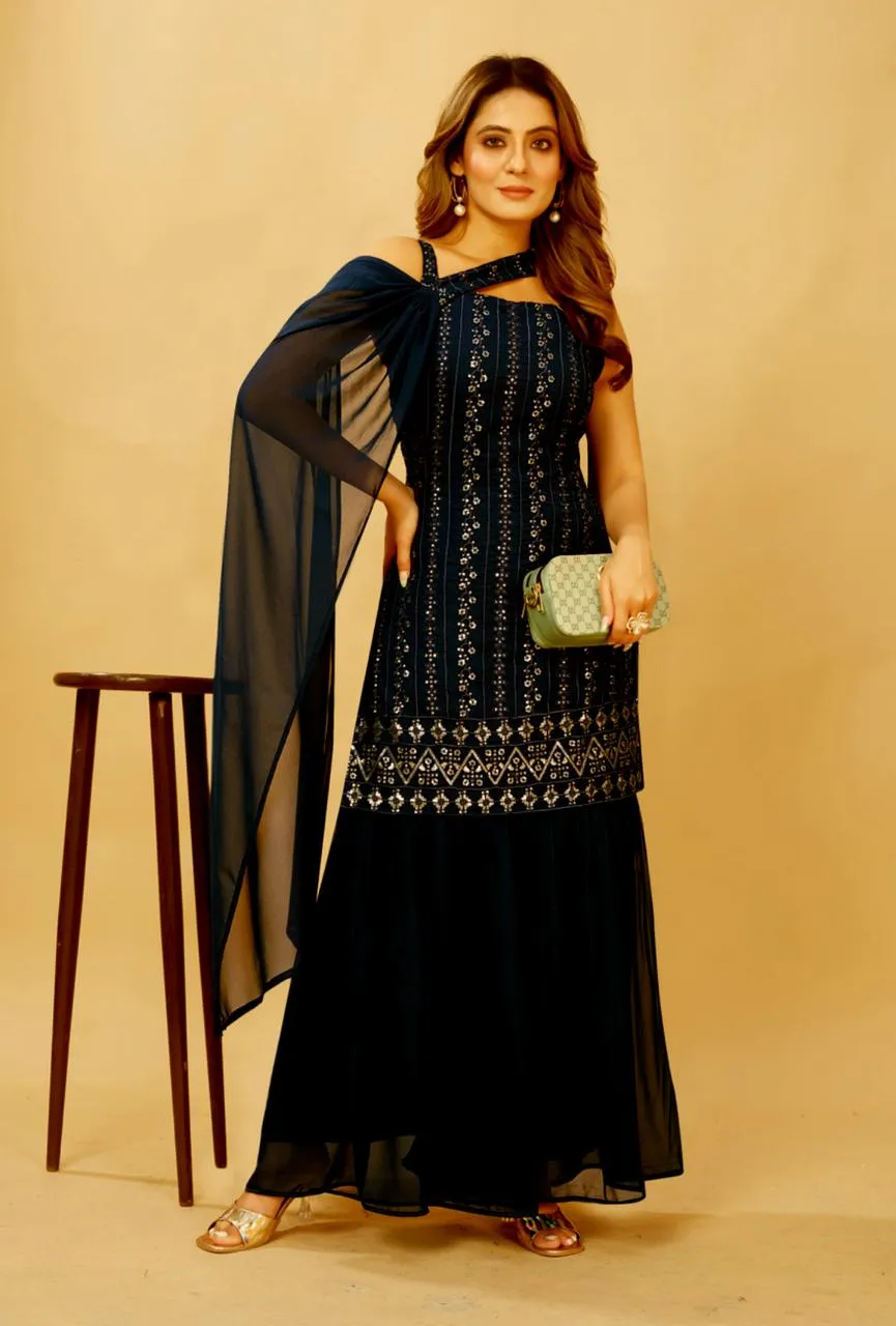 Buy Sleeveless Embroidery Kurti Set