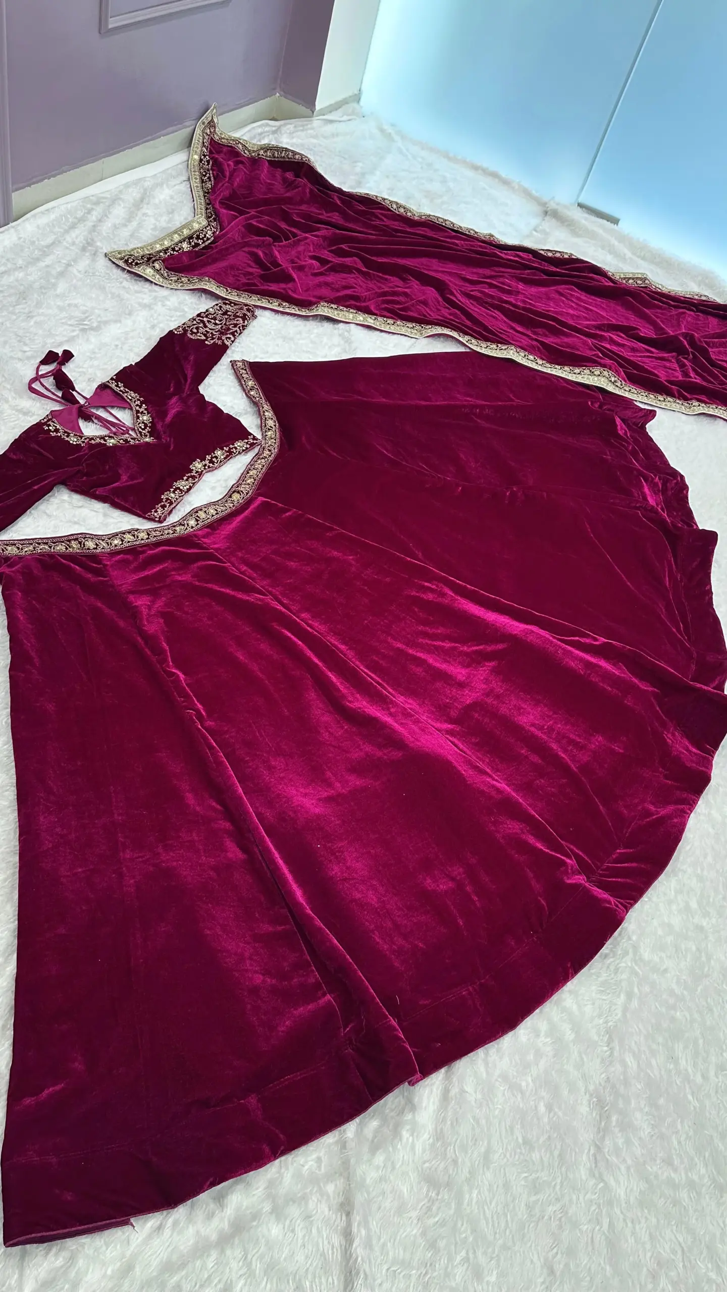 Buy Wine Velvet Lehenga Choli