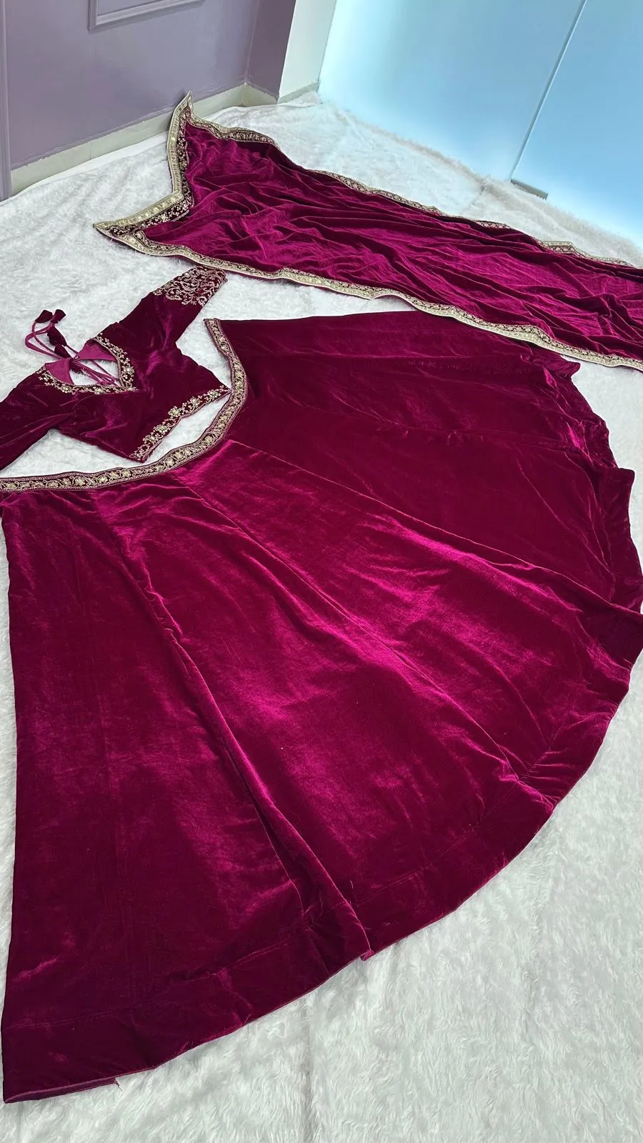 Buy Wine Velvet Lehenga Choli