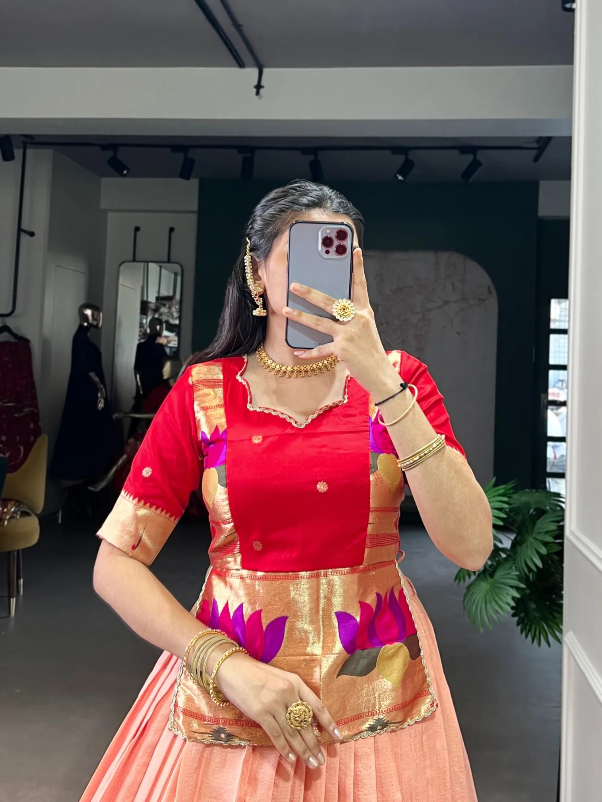 Cotton Silk Peach Co ord Lehenga Set