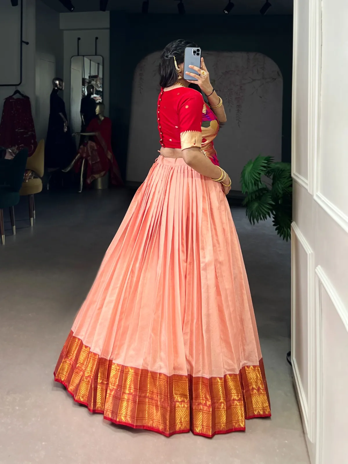 Cotton Silk Peach Co ord Lehenga Set
