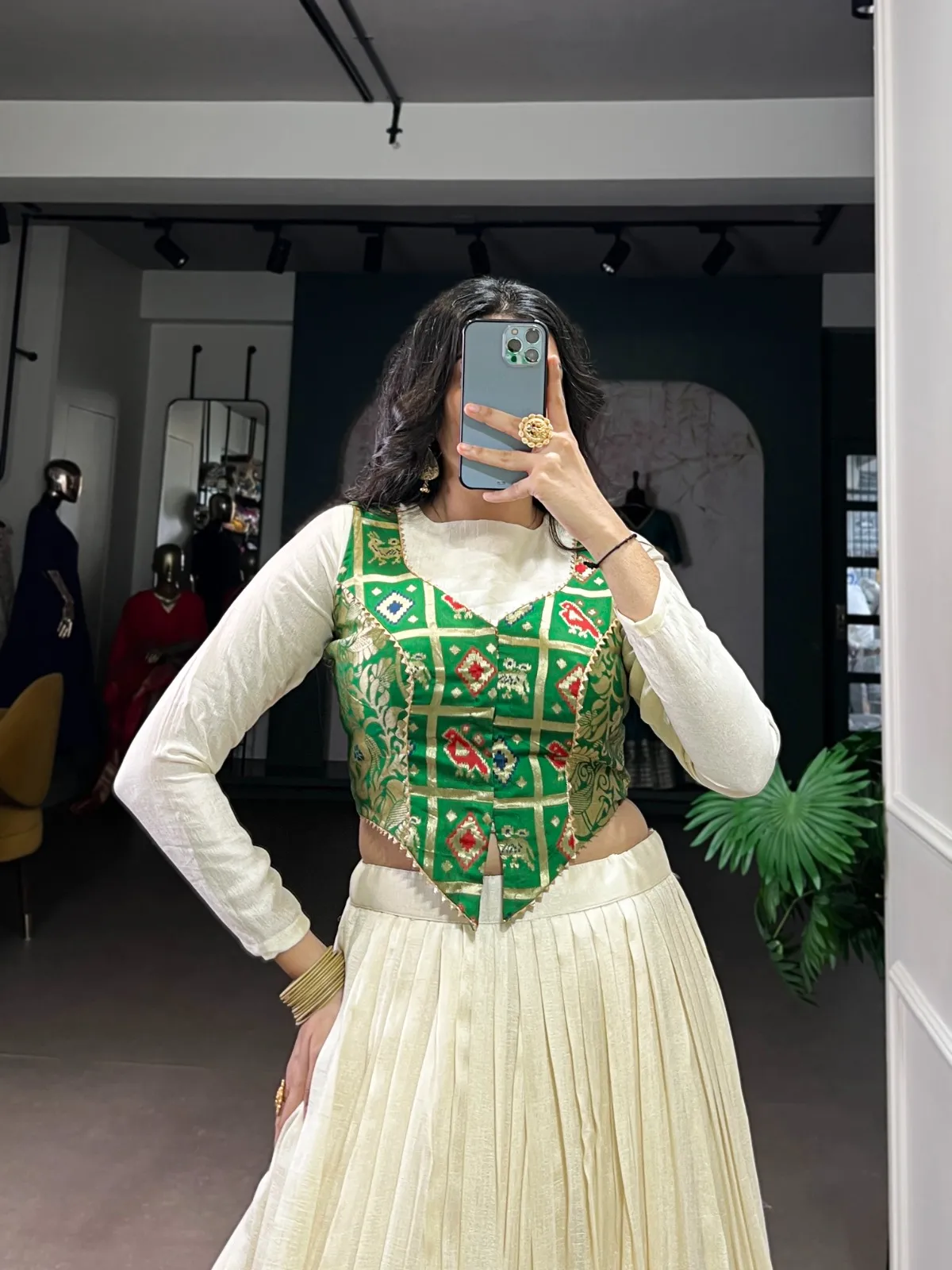 Cream Readymade Lehenga with flair