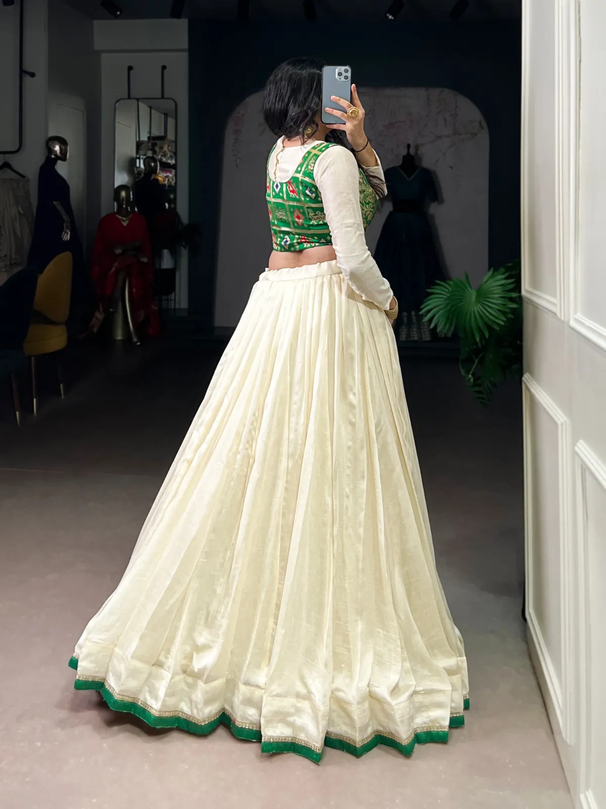 Cream Readymade Lehenga with flair