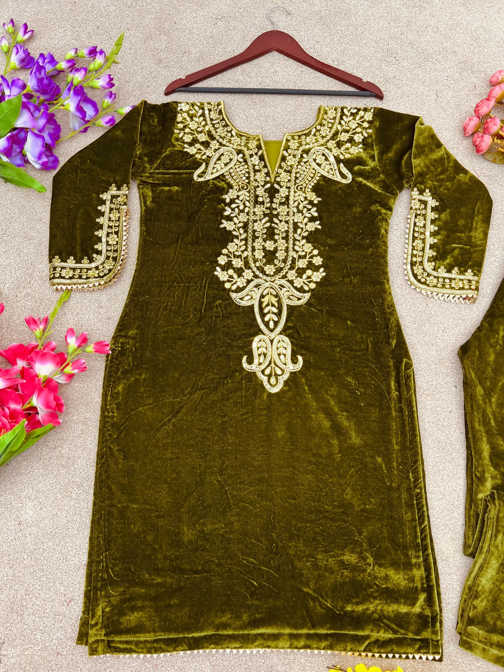 Embroidered Velvet Co ord Set Trending