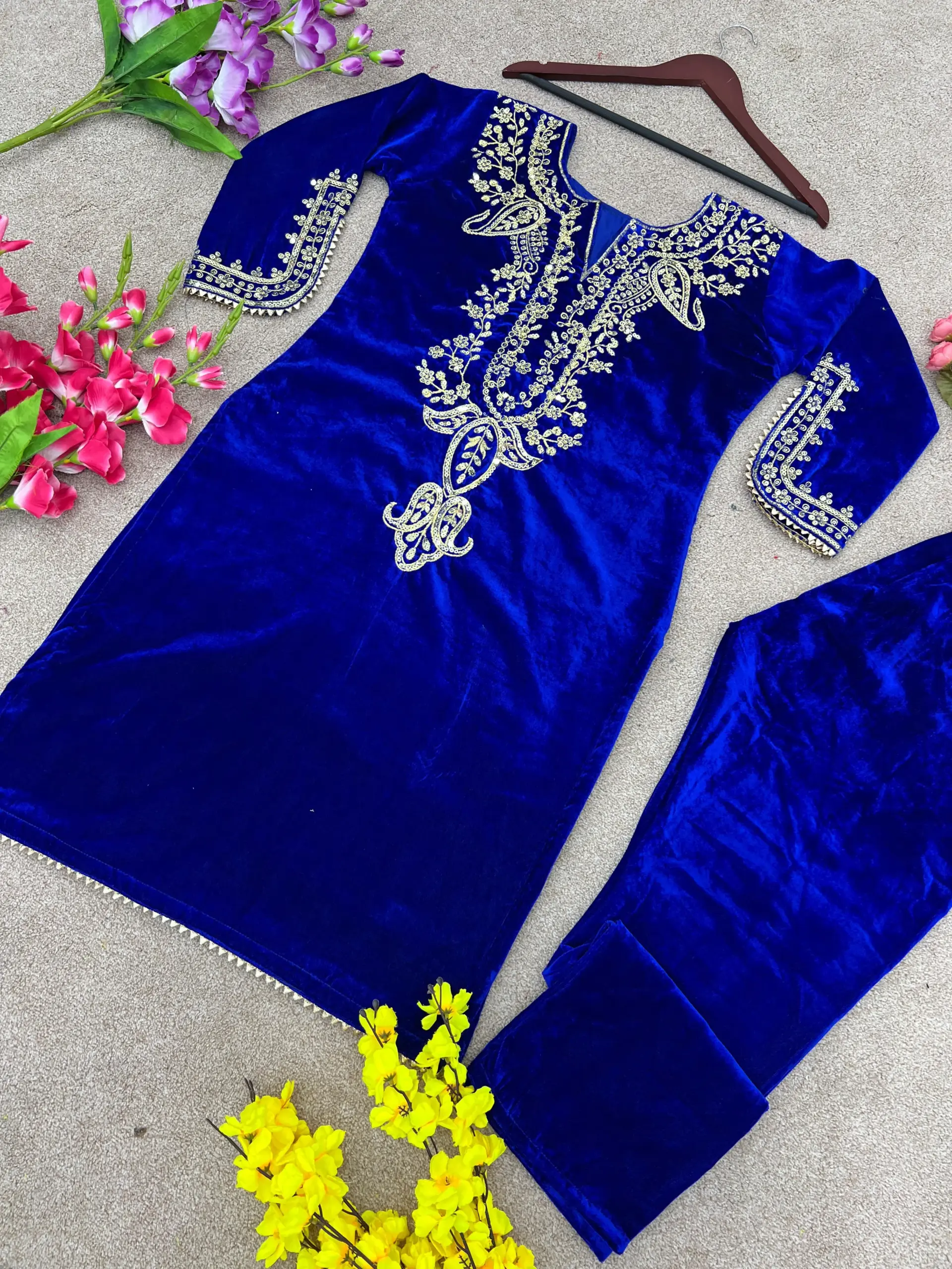 Embroidered Velvet Co ord Set Trending