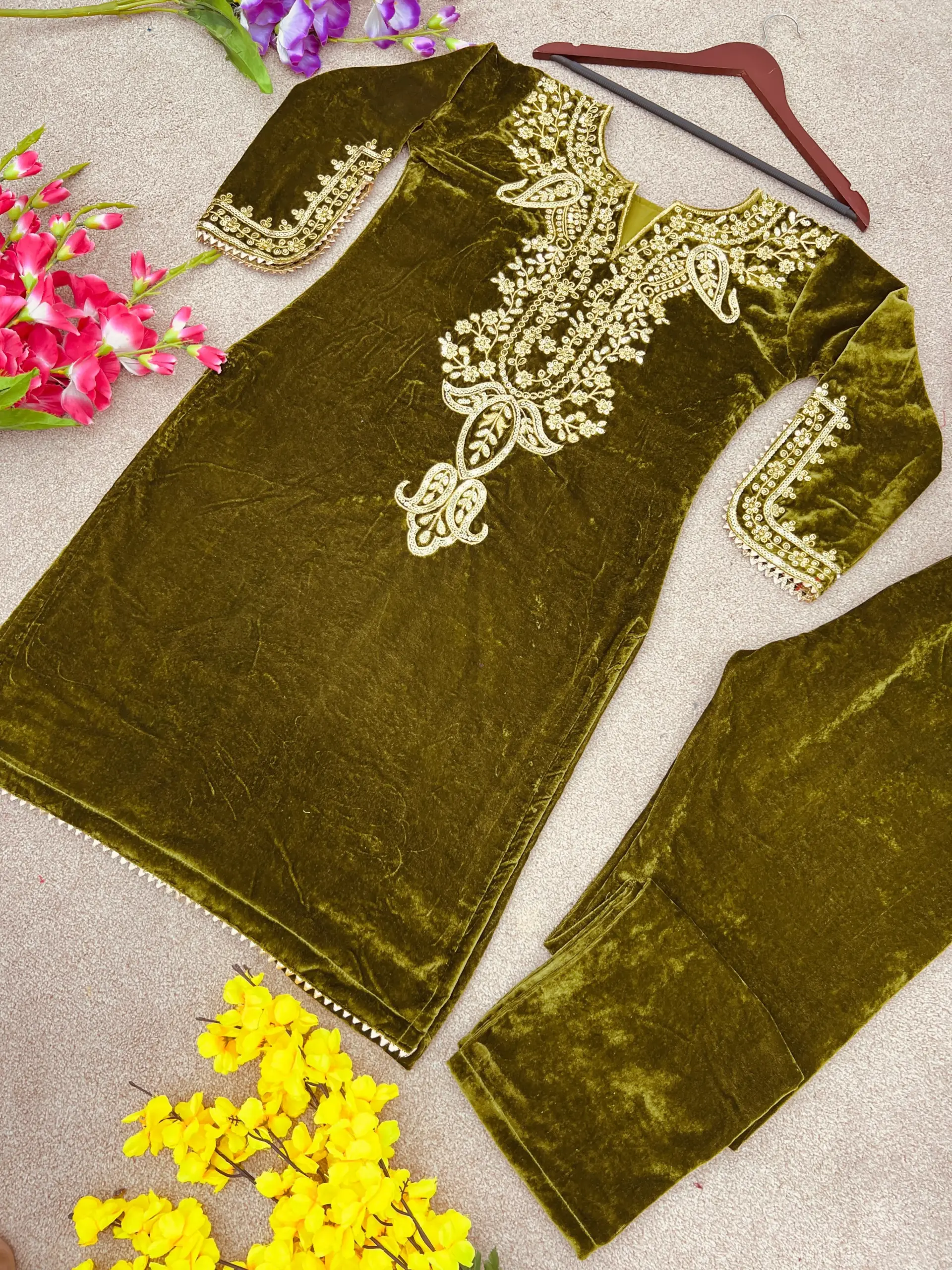 Embroidered Velvet Co ord Set Trending