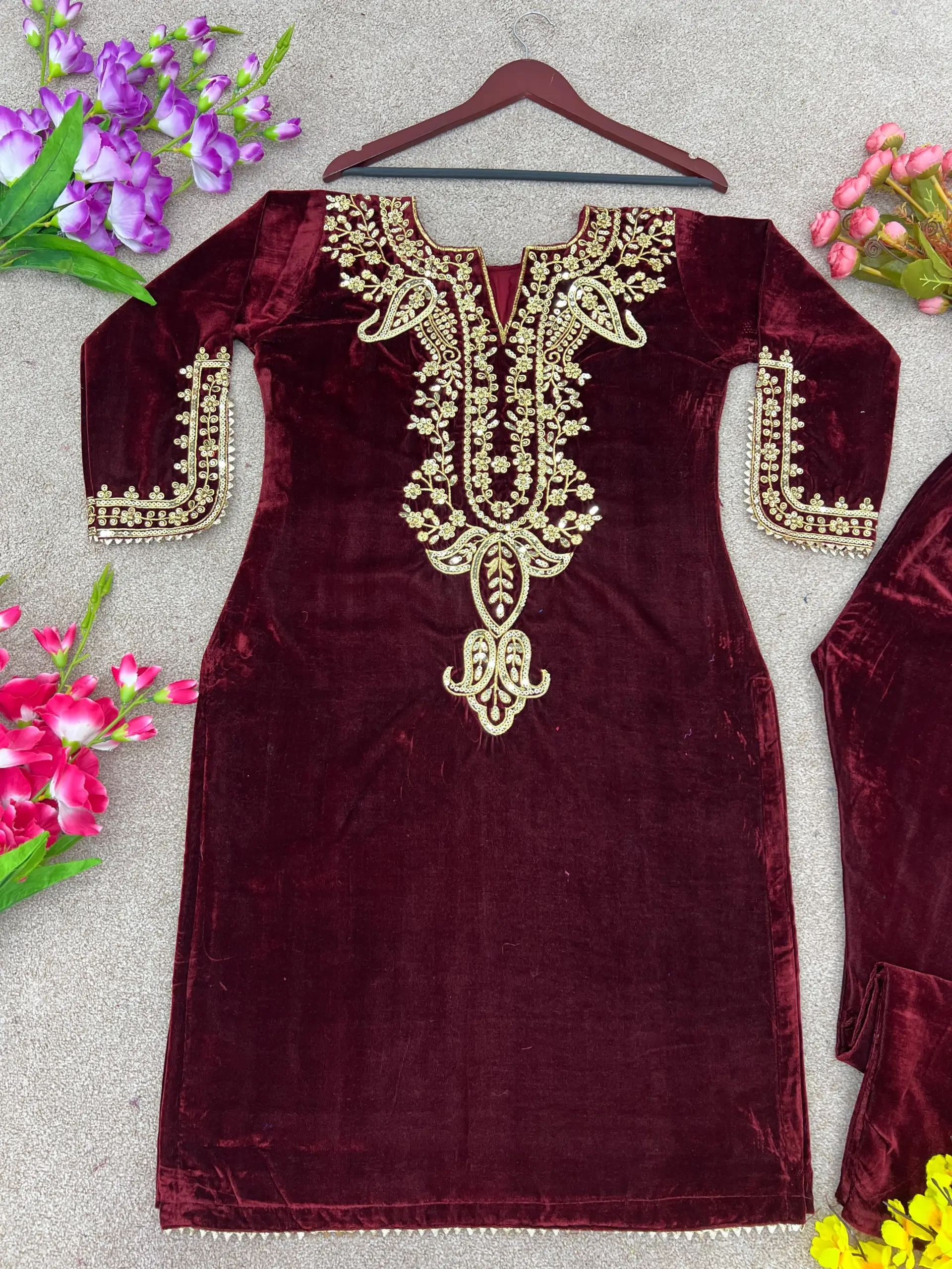 Embroidered Velvet Co ord Set Trending