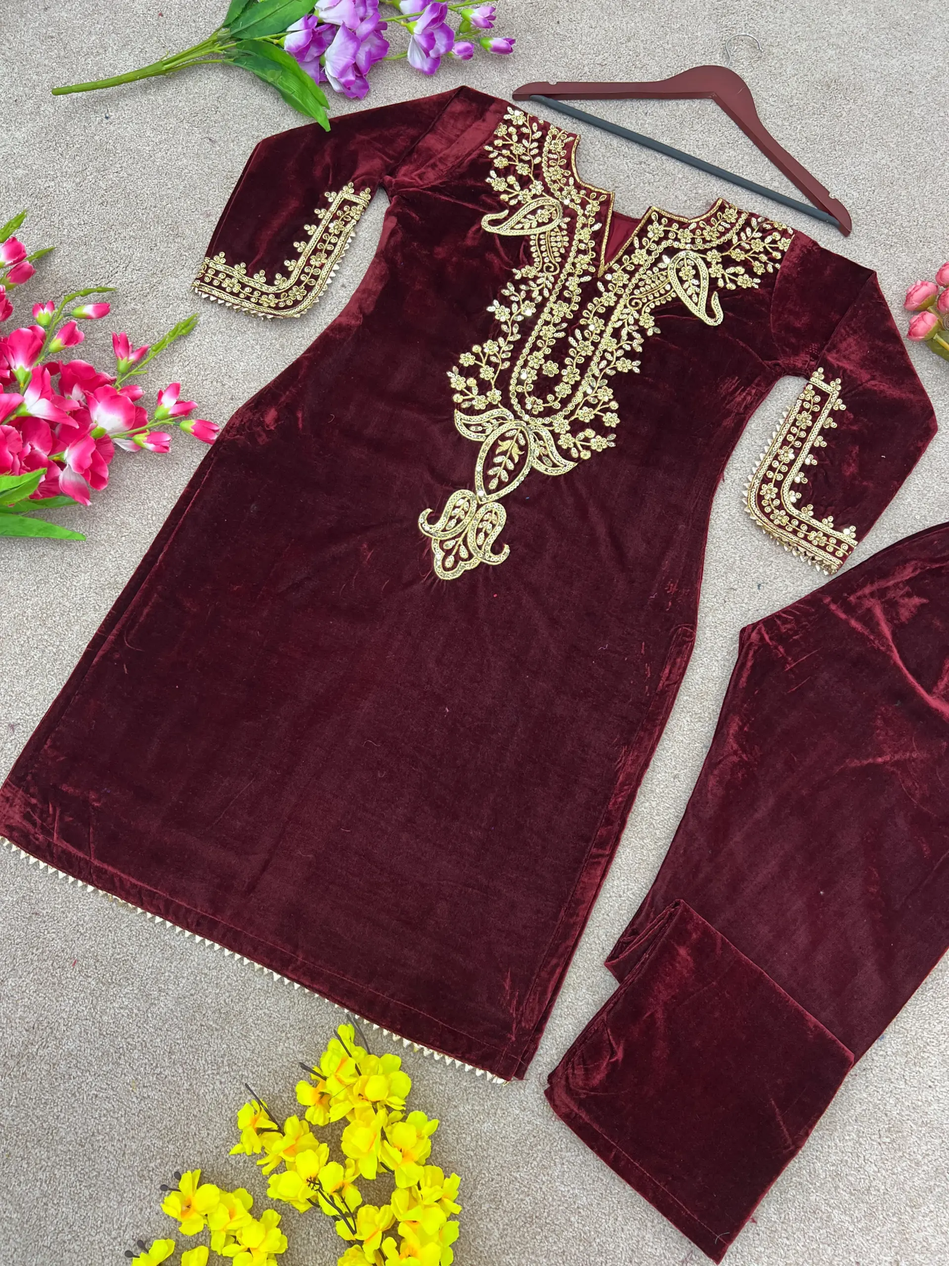 Embroidered Velvet Co ord Set Trending