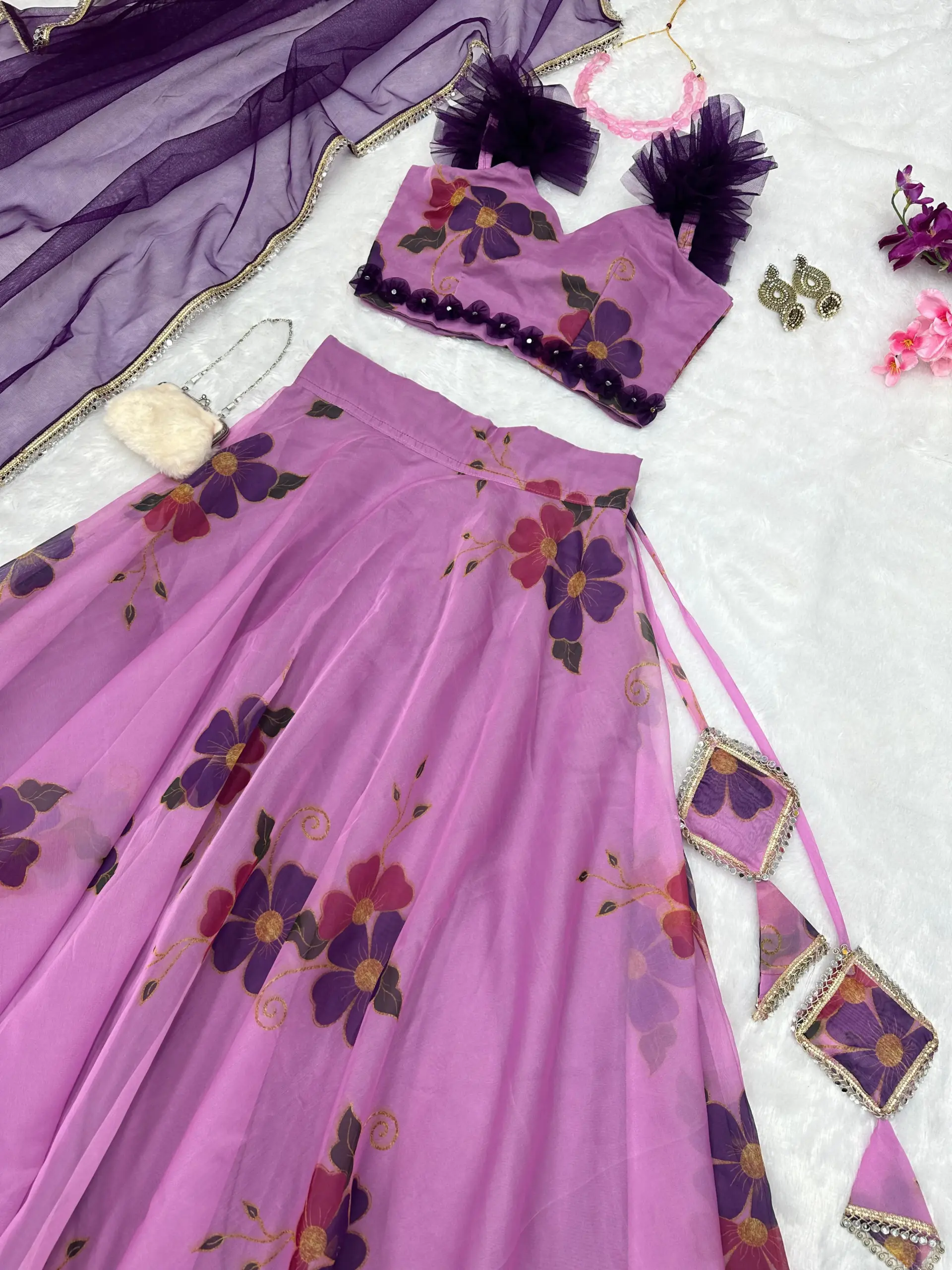Floral lehenga with Fancy Blouse