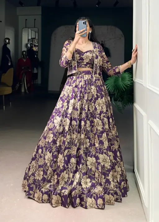 Floral Readymade Lehenga Choli with Koti
