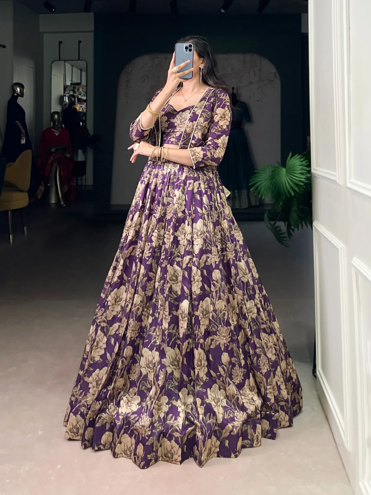 Floral Readymade Lehenga Choli with Koti