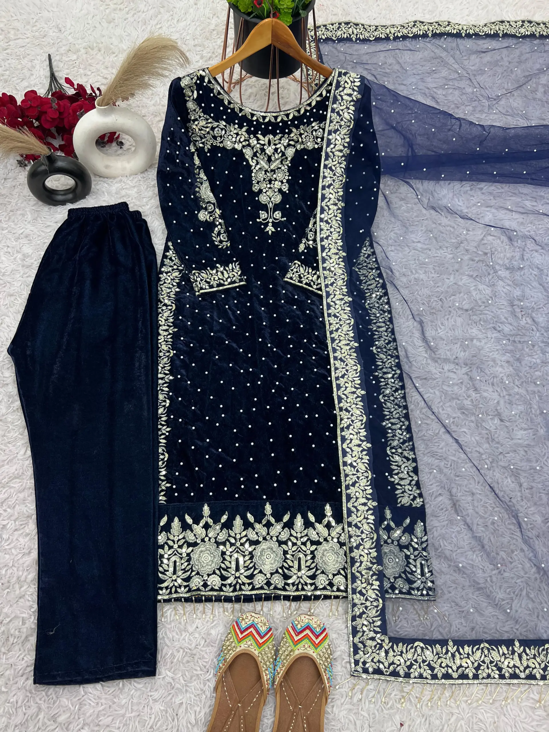 Heavy Embroidery Readymade Velvet Pakistani Suit