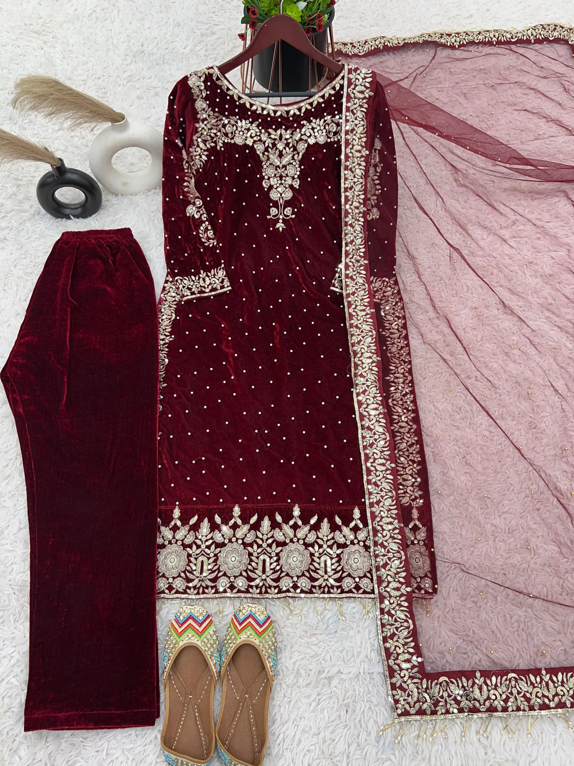 Heavy Embroidery Readymade Velvet Pakistani Suit