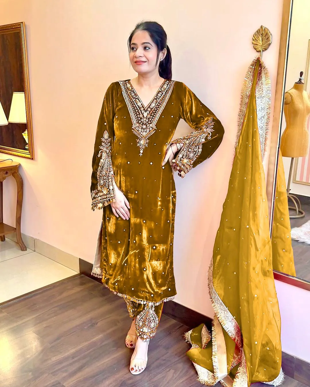 Heavy Embroidery Velvet Salwar Suit for Winter