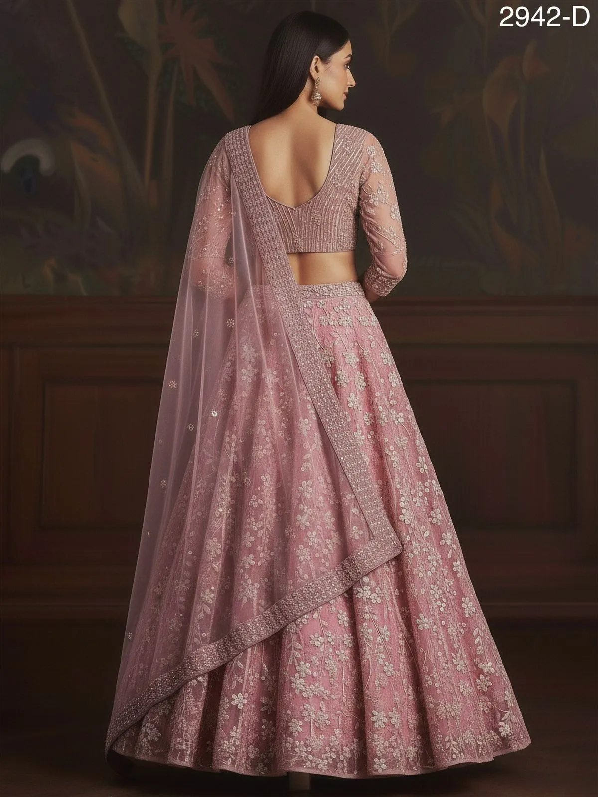 Heavy Sequence Embroidery Reception Pink Lehenga
