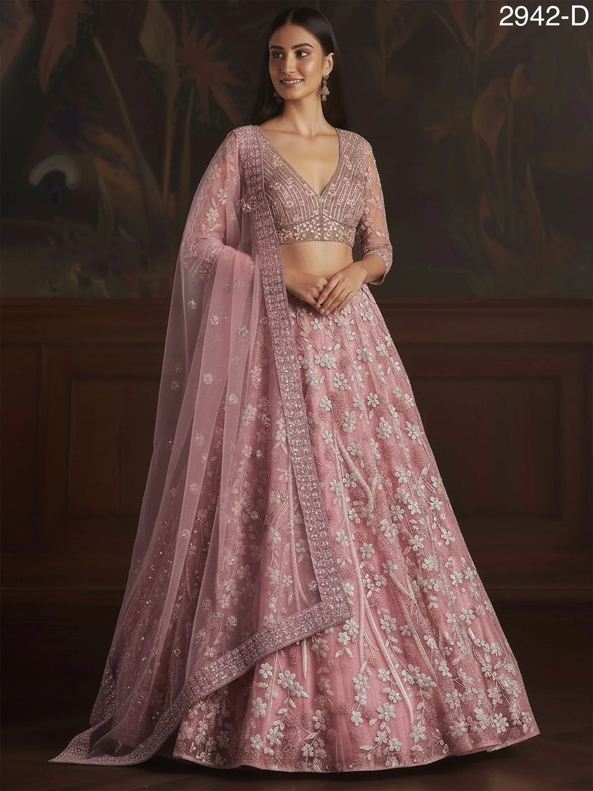 Heavy Sequence Embroidery Reception Pink Lehenga