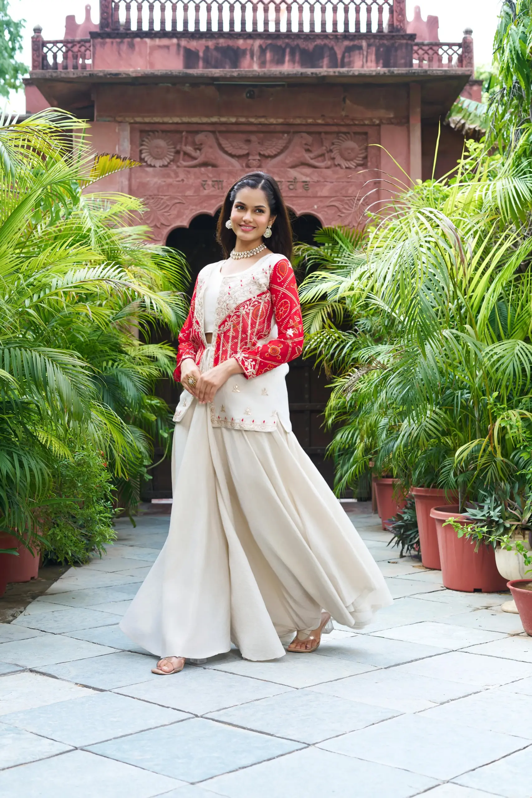 Indo Western with Bandhej Jacket for Wedding