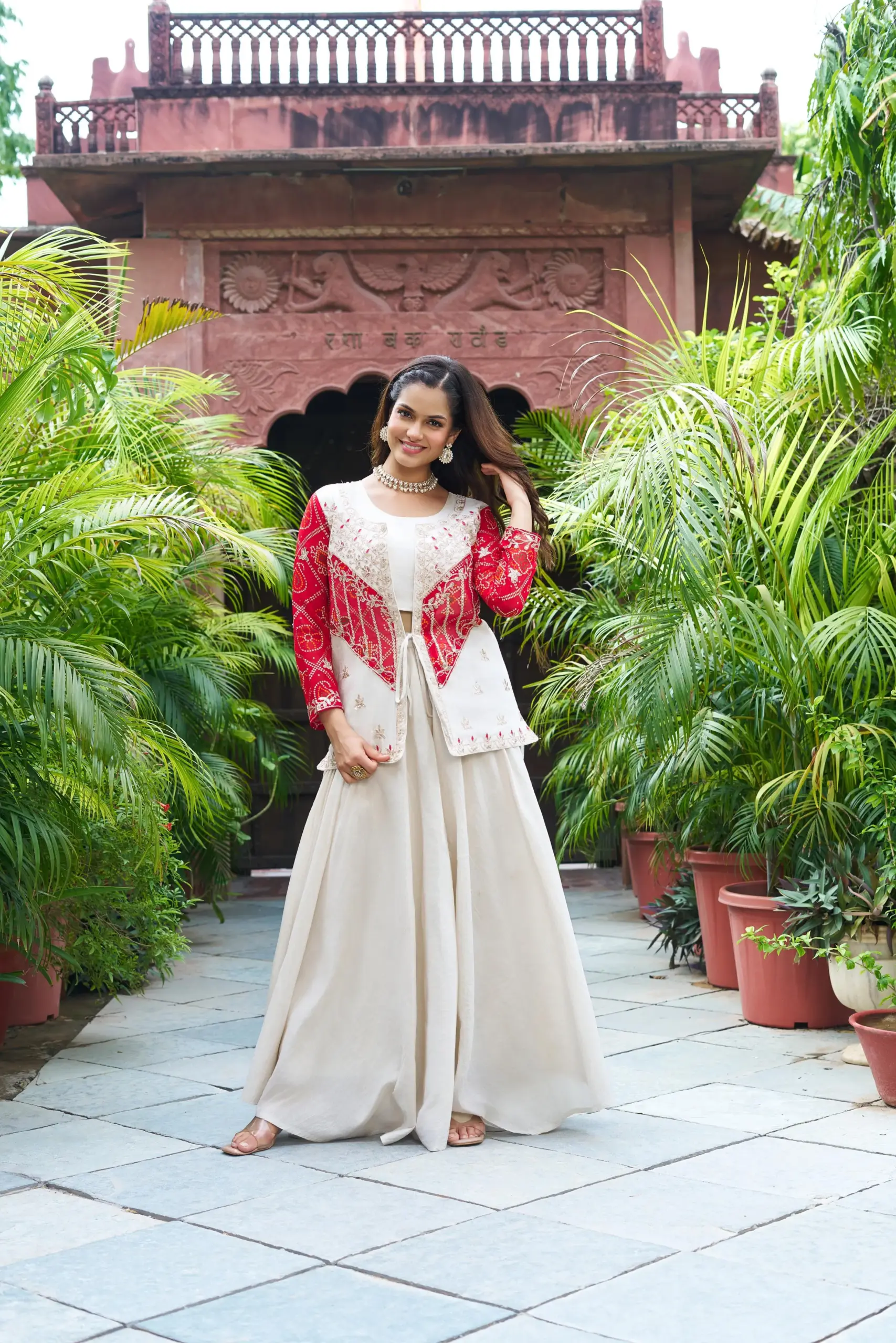Indo Western with Bandhej Jacket for Wedding