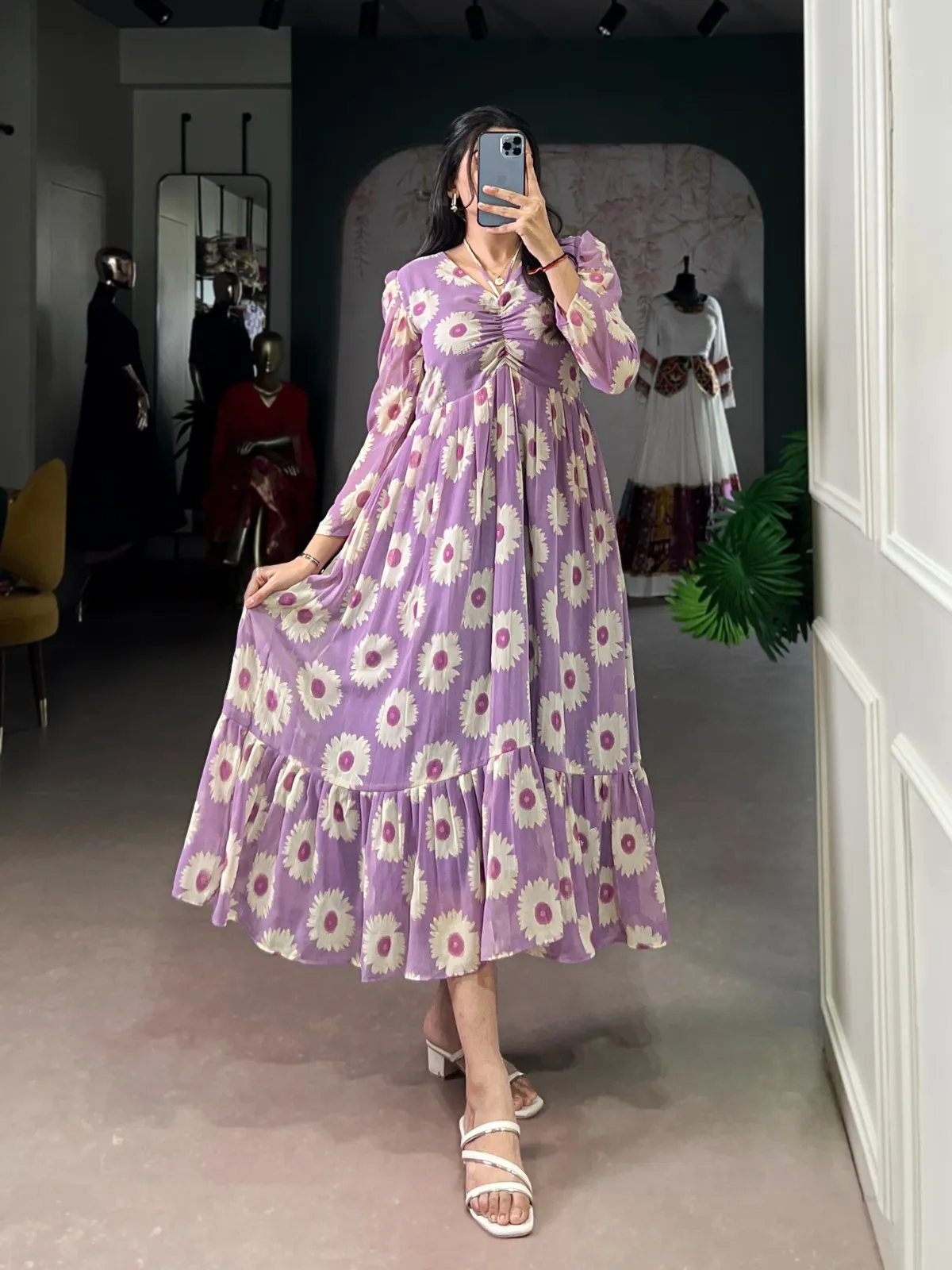 Lavender with White Floral Frock