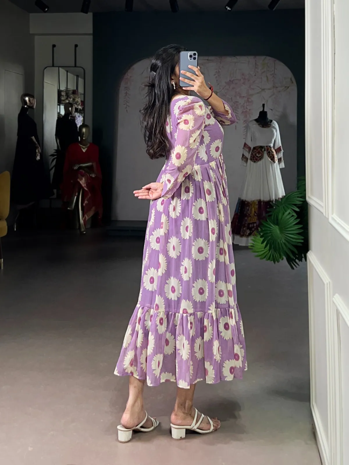 Lavender with White Floral Frock