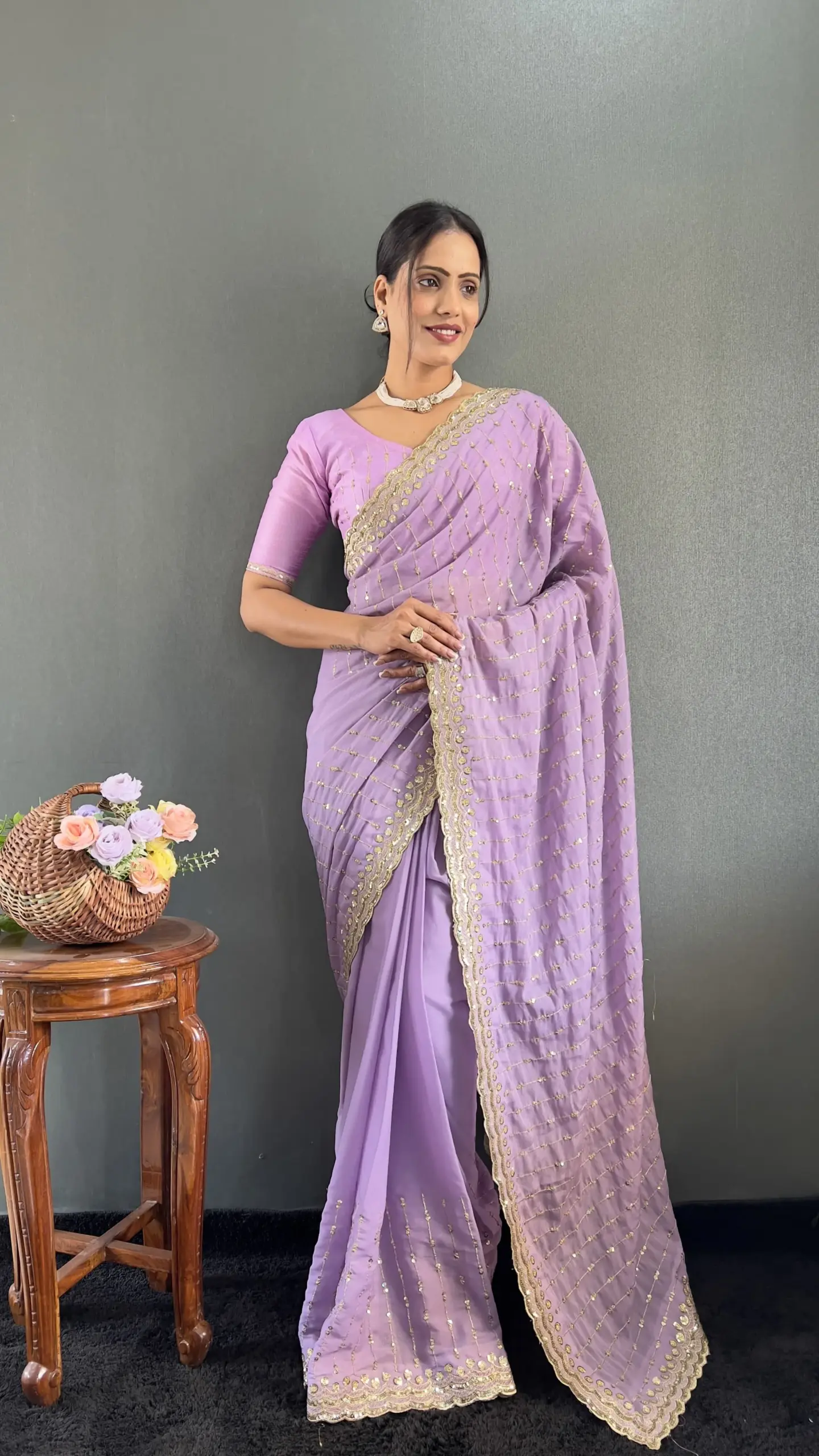 Light Purple Readymade Wedding Saree