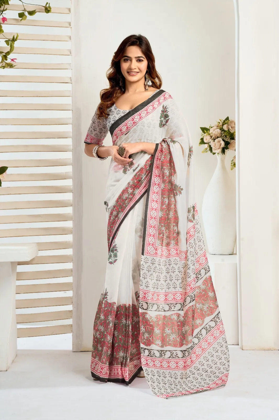 Linen Readymade Saree for Office Wear