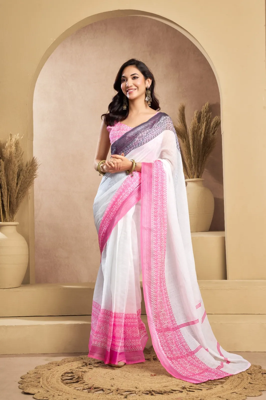 Linen Readymade Saree for Office Wear