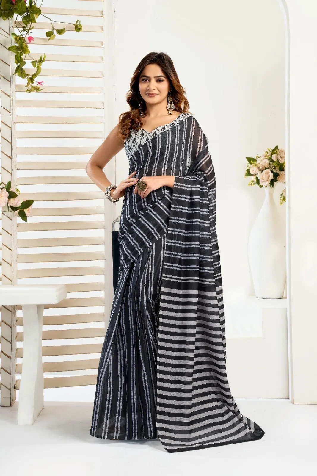 Linen Readymade Saree for Office Wear