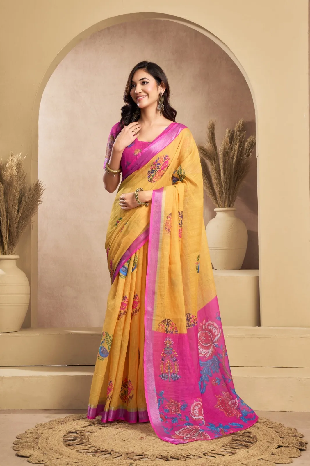 Linen Readymade Saree for Office Wear