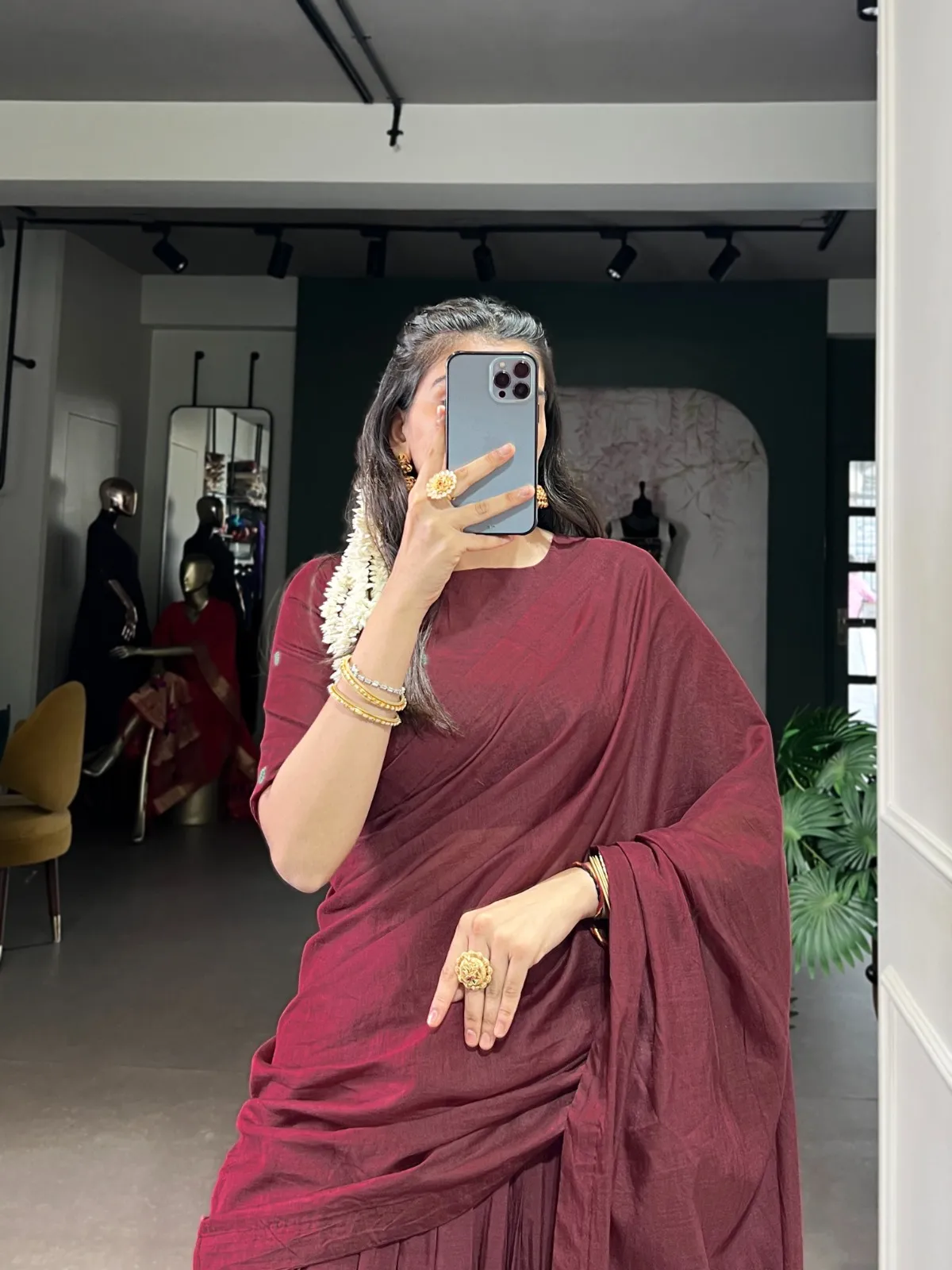 Maroon Color Chanderi Cotton half Saree