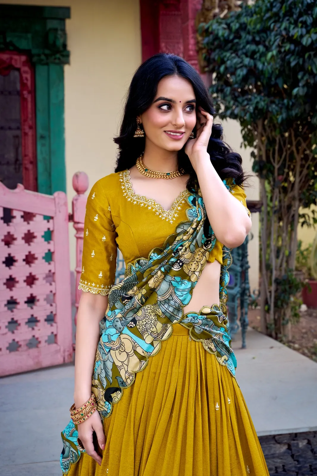 Mustard Lehenga with Printed Dupatta