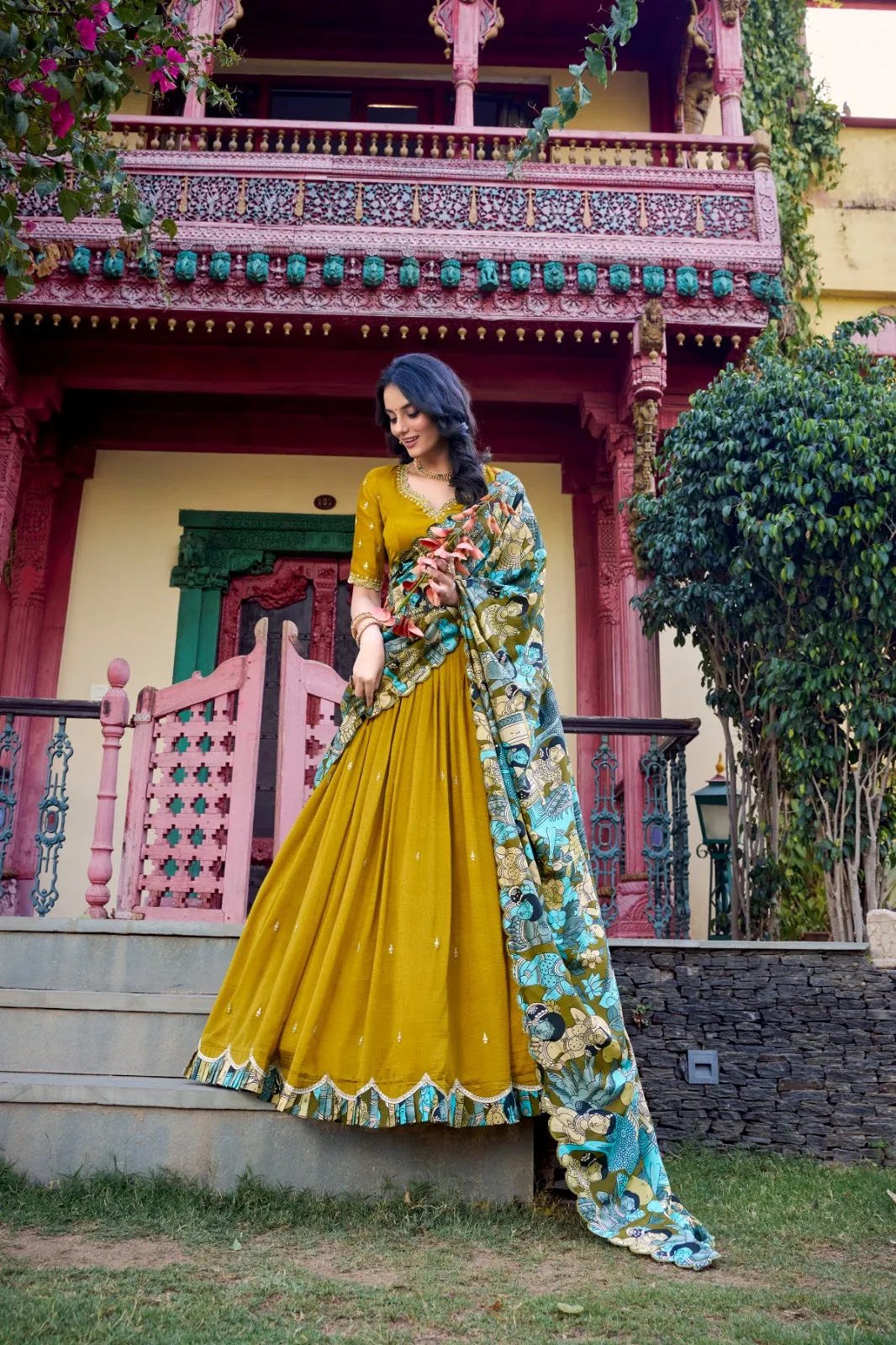 Mustard Lehenga with Printed Dupatta