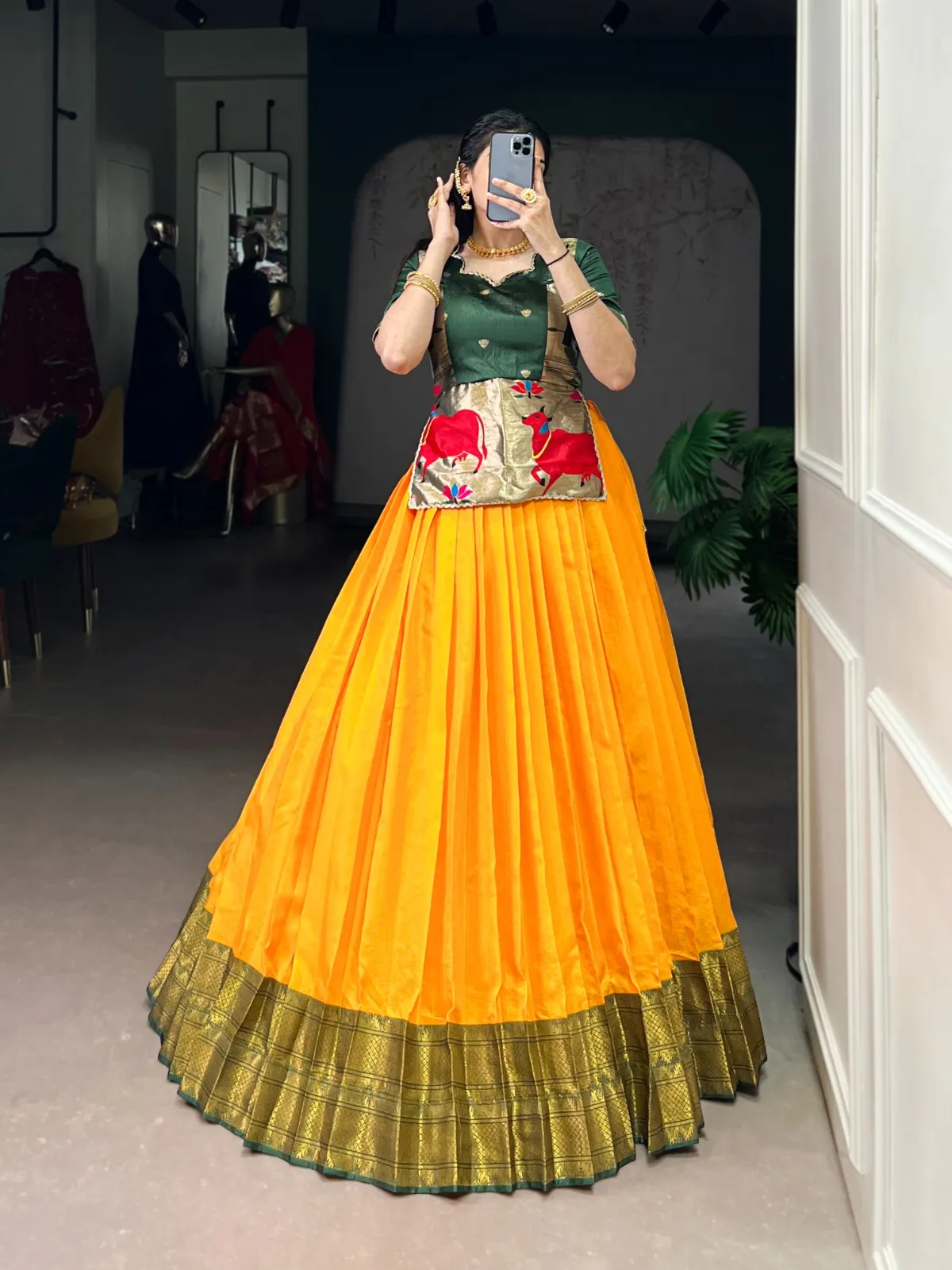 Mustard Readymade Cotton silk  Lehenga
