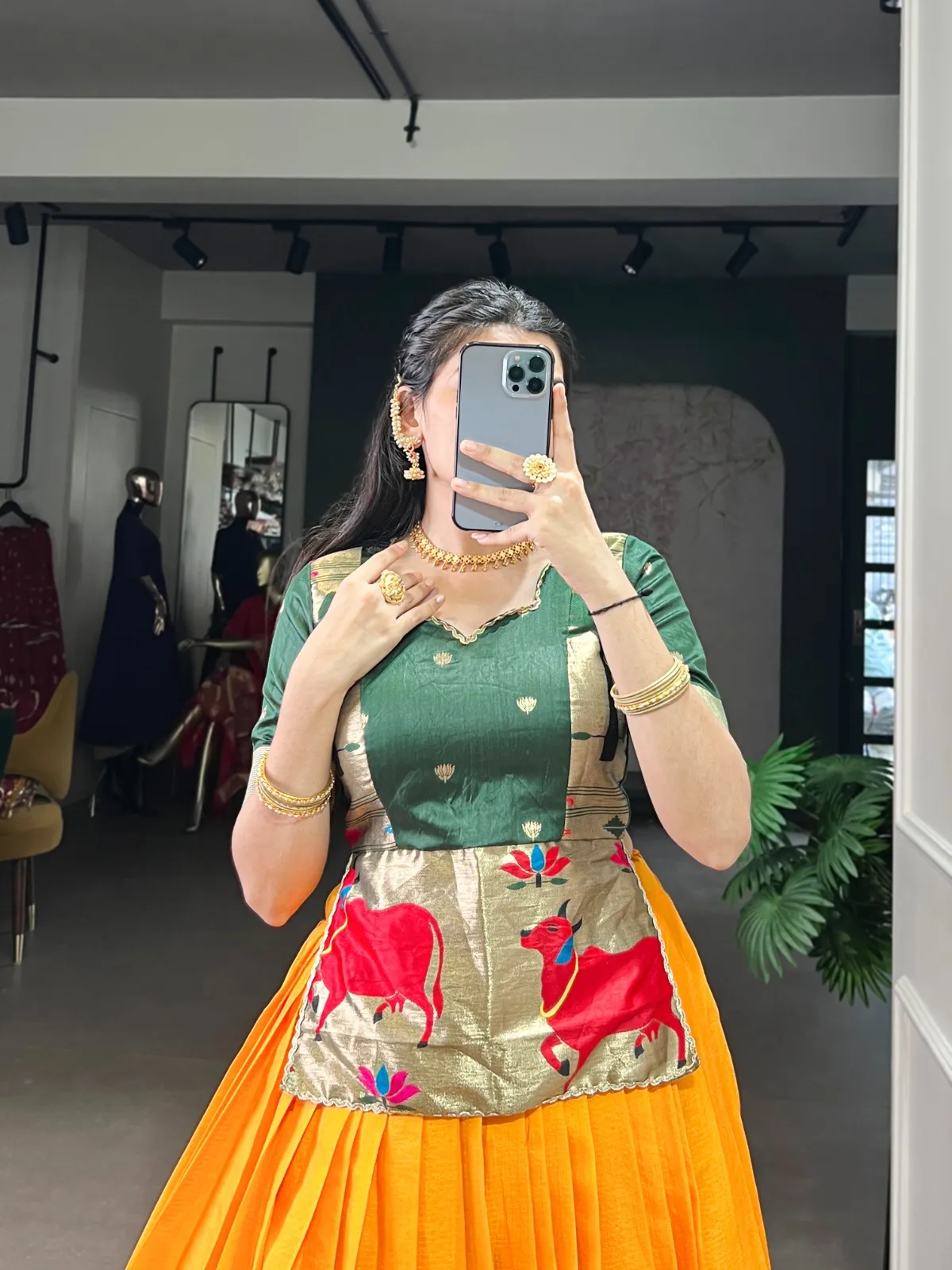 Mustard Readymade Cotton silk Lehenga