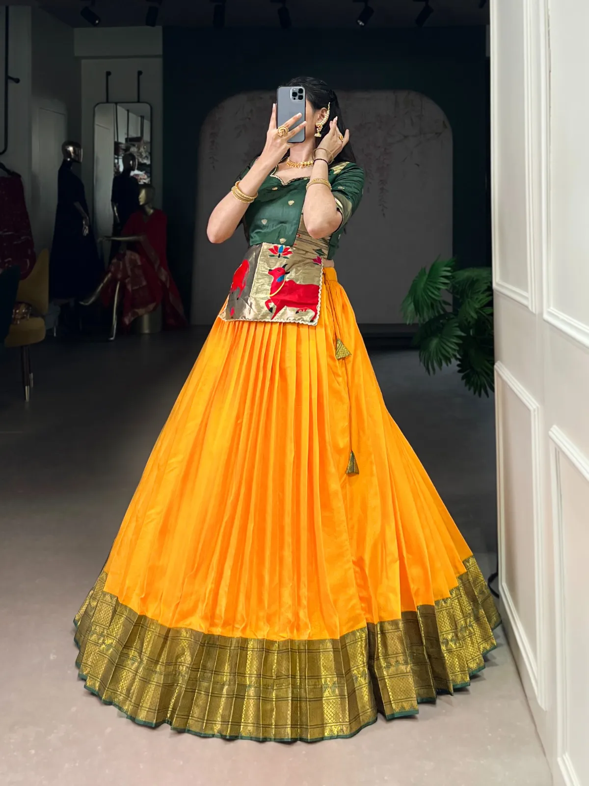 Mustard Readymade Cotton silk  Lehenga